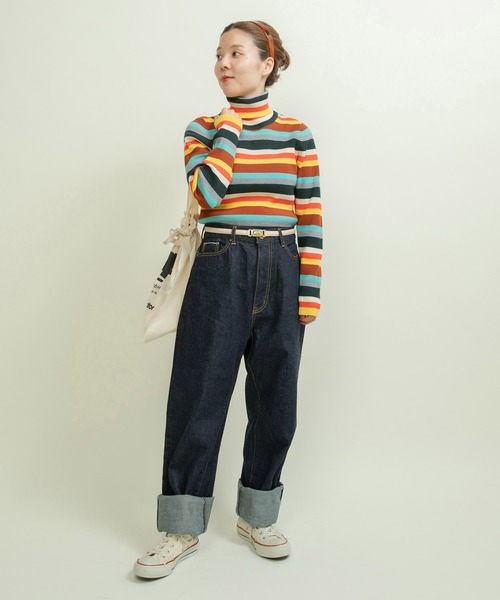 CHILD WOMAN（チャイルドウーマン）の「もちもちマルチボーダー リブタートル（ニット/セーター・レディース・ブラウン/ネイビー・FREE）」の8枚目の写真