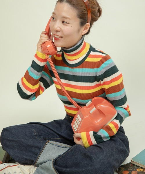 CHILD WOMAN（チャイルドウーマン）の「もちもちマルチボーダー リブタートル（ニット/セーター・レディース・ブラウン/ネイビー・FREE）」の11枚目の写真