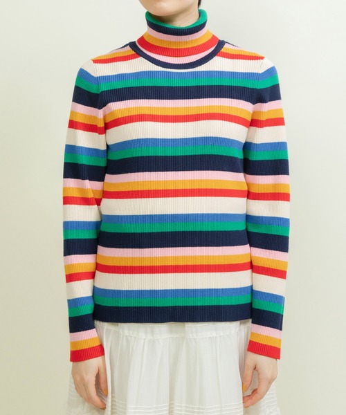 CHILD WOMAN（チャイルドウーマン）の「もちもちマルチボーダー リブタートル（ニット/セーター・レディース・ブラウン/ネイビー・FREE）」の21枚目の写真