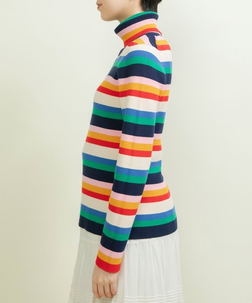 CHILD WOMAN（チャイルドウーマン）の「もちもちマルチボーダー リブタートル（ニット/セーター・レディース・ブラウン/ネイビー・FREE）」の22枚目の写真