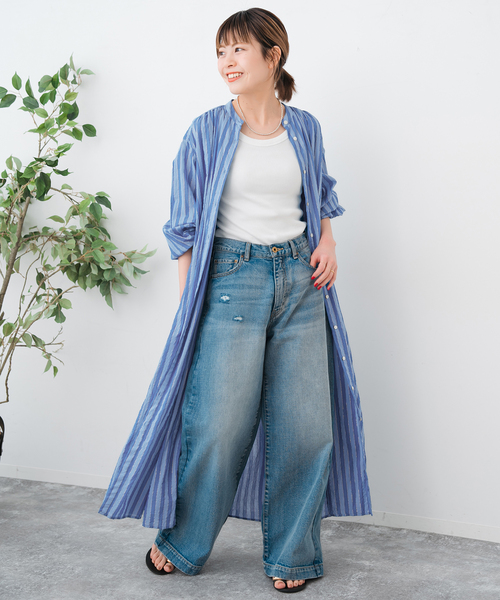 Spick & Span（スピックアンドスパン）の「HYU ストライプギャザーシャツワンピース（ワンピース・レディース・その他4/その他10・38/36）」の4枚目の写真