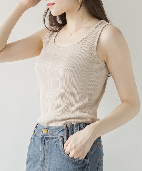 RCD(アールシーディー)の「前後2WAYランダムリブタンクトップ Vネック 丸首(タンクトップ・レディース・モカ/ホワイト/ブラック/ベージュ/カーキ・M/L/LL/3L/4L)」の10枚目の写真