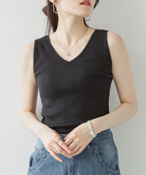 RCD(アールシーディー)の「前後2WAYランダムリブタンクトップ Vネック 丸首(タンクトップ・レディース・モカ/ホワイト/ブラック/ベージュ/カーキ・M/L/LL/3L/4L)」の13枚目の写真