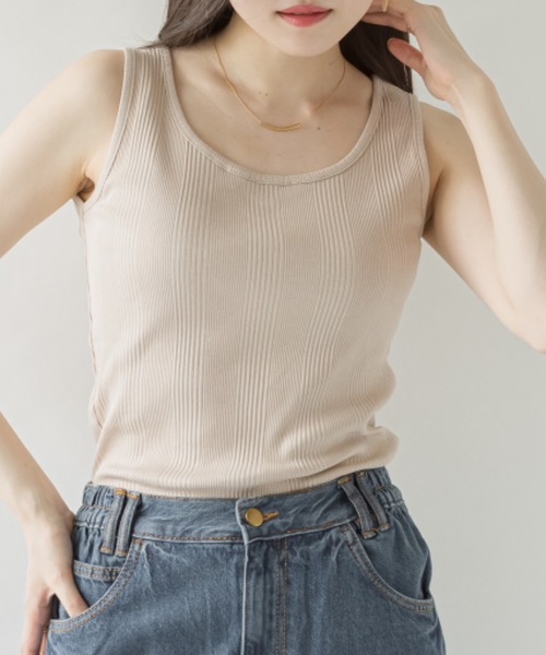 RCD(アールシーディー)の「前後2WAYランダムリブタンクトップ Vネック 丸首(タンクトップ・レディース・モカ/ホワイト/ブラック/ベージュ/カーキ・M/L/LL/3L/4L)」の7枚目の写真