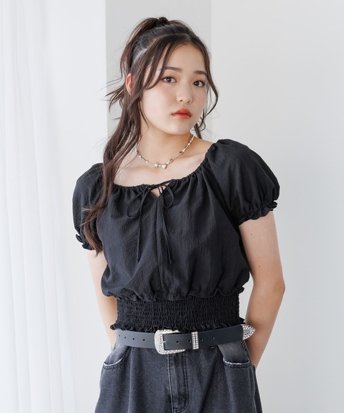repipi armario(レピピ アルマリオ)の「リボンギャザーパフブラウス(シャツ/ブラウス・キッズ・チェック/ホワイト/ブラック・SMALL/MEDIUM/LARGE)」の4枚目の写真