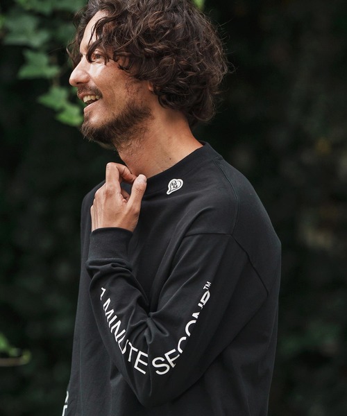 1minute 1second(ワンミニットワンセカンド)の「mlt5292-7oz long sleeve cut&sew with sleeve print ロングスリーブカットソー(Tシャツ/カットソー・メンズ・ネイビー/ブラック/ホワイト・M/L/XL)」の2枚目の写真