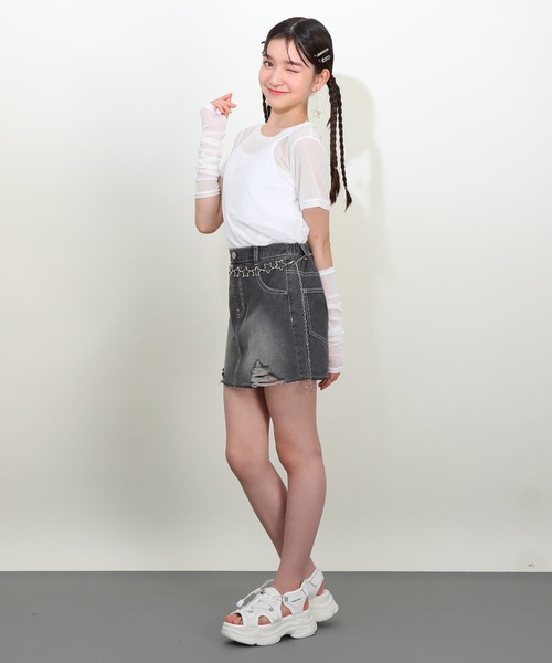 PINKHUNT（ピンクハント）の「PINKHUNT ピンクハント 星チェーンベルト付き デニムスカート 0709K（デニムスカート・キッズ・ブラック/ブルー・150cm/160cm/120cm/130cm/140cm）」の4枚目の写真