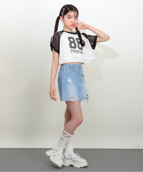 PINKHUNT（ピンクハント）の「PINKHUNT ピンクハント 星チェーンベルト付き デニムスカート 0709K（デニムスカート・キッズ・ブラック/ブルー・150cm/160cm/120cm/130cm/140cm）」の14枚目の写真