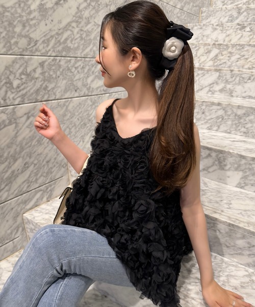 CHARME BY MICOLA(シャルムバイミコラ)の「SNSで大バズり中!3Dフラワーモチーフフレアキャミビスチェ/チュニックワンピース【キャミランキング7位★】(ベスト・レディース・アイボリー/ブラック・FREE)」の16枚目の写真