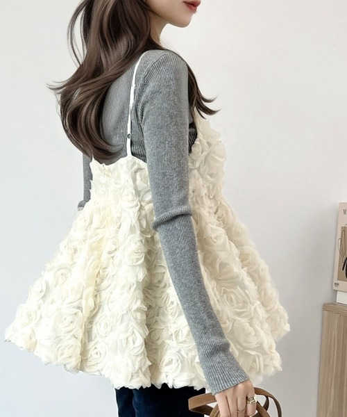 セール】SNSで大バズり中!3Dフラワーモチーフフレアキャミビスチェ