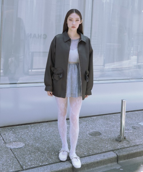 HONEY MI HONEY（ハニーミーハニー）の「frill pocket leather like blouson（ブルゾン・レディース・ブラック/ブラウン/ベージュ・FREE）」の10枚目の写真
