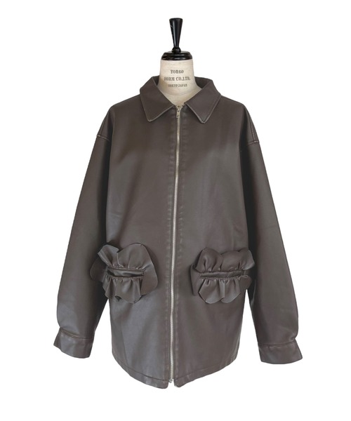 HONEY MI HONEY（ハニーミーハニー）の「frill pocket leather like blouson（ブルゾン・レディース・ブラック/ブラウン/ベージュ・FREE）」の15枚目の写真