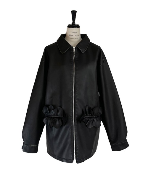HONEY MI HONEY（ハニーミーハニー）の「frill pocket leather like blouson（ブルゾン・レディース・ブラック/ブラウン/ベージュ・FREE）」の16枚目の写真