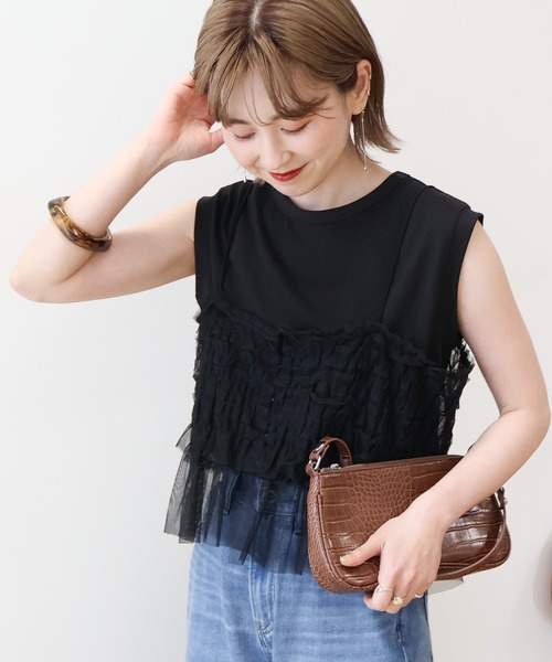 AMERICAN HOLIC(アメリカンホリック)の「SETチュールキャミ+ノースリーブカットプルオーバー(Tシャツ/カットソー・レディース・アイボリー/チャコールグレー/ブラック・M/L)」の2枚目の写真