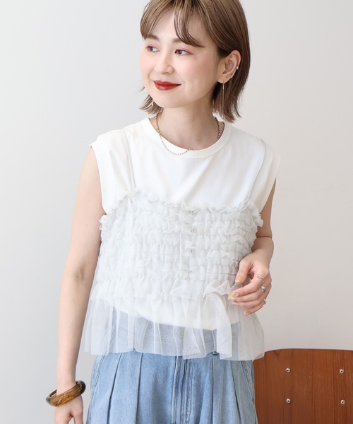 AMERICAN HOLIC(アメリカンホリック)の「SETチュールキャミ+ノースリーブカットプルオーバー(Tシャツ/カットソー・レディース・アイボリー/チャコールグレー/ブラック・M/L)」の21枚目の写真