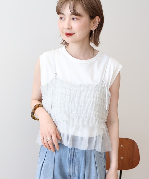 AMERICAN HOLIC(アメリカンホリック)の「SETチュールキャミ+ノースリーブカットプルオーバー(Tシャツ/カットソー・レディース・アイボリー/チャコールグレー/ブラック・M/L)」の18枚目の写真