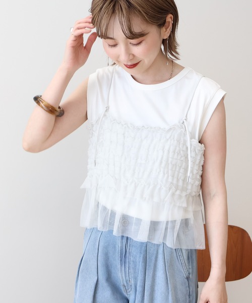 AMERICAN HOLIC(アメリカンホリック)の「SETチュールキャミ+ノースリーブカットプルオーバー(Tシャツ/カットソー・レディース・アイボリー/チャコールグレー/ブラック・M/L)」の17枚目の写真