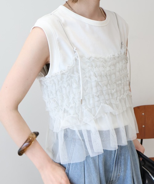 AMERICAN HOLIC(アメリカンホリック)の「SETチュールキャミ+ノースリーブカットプルオーバー(Tシャツ/カットソー・レディース・アイボリー/チャコールグレー/ブラック・M/L)」の16枚目の写真