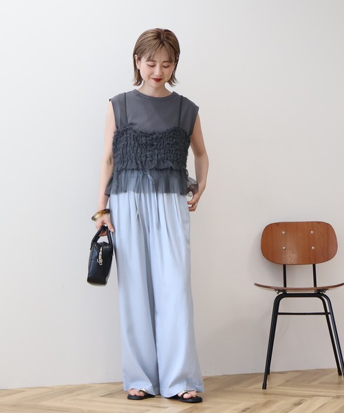 AMERICAN HOLIC(アメリカンホリック)の「SETチュールキャミ+ノースリーブカットプルオーバー(Tシャツ/カットソー・レディース・アイボリー/チャコールグレー/ブラック・M/L)」の14枚目の写真