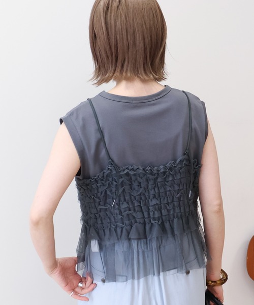 AMERICAN HOLIC(アメリカンホリック)の「SETチュールキャミ+ノースリーブカットプルオーバー(Tシャツ/カットソー・レディース・アイボリー/チャコールグレー/ブラック・M/L)」の11枚目の写真