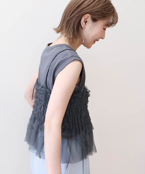 AMERICAN HOLIC(アメリカンホリック)の「SETチュールキャミ+ノースリーブカットプルオーバー(Tシャツ/カットソー・レディース・アイボリー/チャコールグレー/ブラック・M/L)」の10枚目の写真