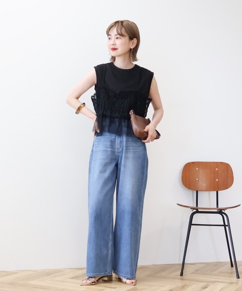 AMERICAN HOLIC(アメリカンホリック)の「SETチュールキャミ+ノースリーブカットプルオーバー(Tシャツ/カットソー・レディース・アイボリー/チャコールグレー/ブラック・M/L)」の9枚目の写真