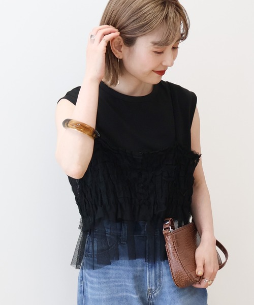 AMERICAN HOLIC(アメリカンホリック)の「SETチュールキャミ+ノースリーブカットプルオーバー(Tシャツ/カットソー・レディース・アイボリー/チャコールグレー/ブラック・M/L)」の8枚目の写真