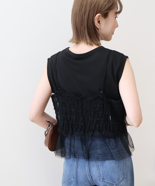 AMERICAN HOLIC(アメリカンホリック)の「SETチュールキャミ+ノースリーブカットプルオーバー(Tシャツ/カットソー・レディース・アイボリー/チャコールグレー/ブラック・M/L)」の6枚目の写真