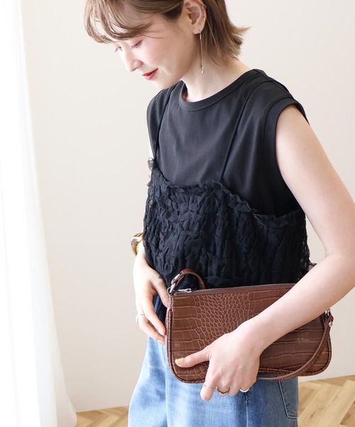 AMERICAN HOLIC(アメリカンホリック)の「SETチュールキャミ+ノースリーブカットプルオーバー(Tシャツ/カットソー・レディース・アイボリー/チャコールグレー/ブラック・M/L)」の4枚目の写真