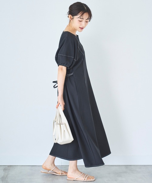 mil(ミル)の「ランタンスリーブ キーネックワンピース(ワンピース・レディース・グレイッシュベージュ/ダークブラウン/ブラック・XS/S)」の11枚目の写真