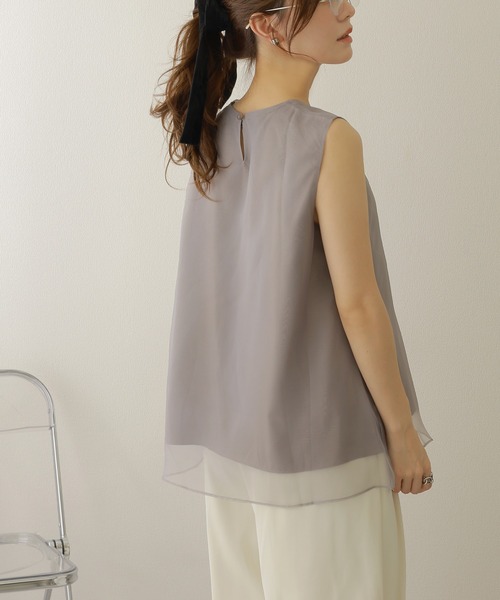 LAULEN(ローレン)の「sheer layered sleeveless tops /シアーレイヤードクルーネックノースリトップス(シャツ/ブラウス・レディース・ブラウン/グレー/ブラック・FREE)」の5枚目の写真