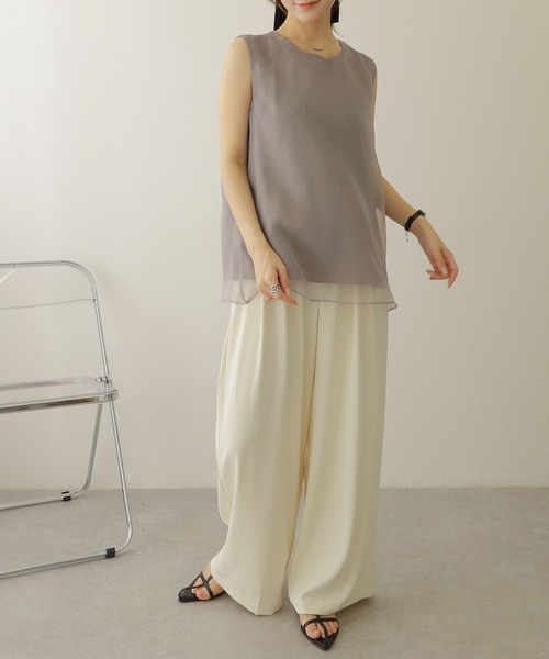 LAULEN(ローレン)の「sheer layered sleeveless tops /シアーレイヤードクルーネックノースリトップス(シャツ/ブラウス・レディース・ブラウン/グレー/ブラック・FREE)」の6枚目の写真