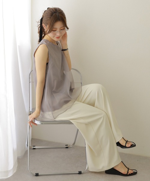 LAULEN(ローレン)の「sheer layered sleeveless tops /シアーレイヤードクルーネックノースリトップス(シャツ/ブラウス・レディース・ブラウン/グレー/ブラック・FREE)」の7枚目の写真