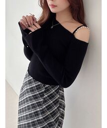 MERCURYDUO | アシメパールチェーンワンショルニット(ニット/セーター)