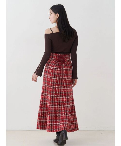 MERCURYDUO（マーキュリーデュオ）の「アシメパールチェーンワンショルニット（ニット/セーター・レディース・チャコールグレー/ブラック/ベージュ/レッド/ブラウン/ブルー・FREE）」の20枚目の写真