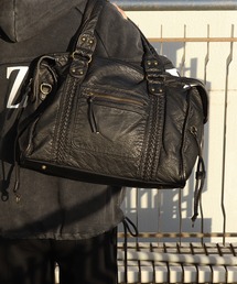 シボレザー エイジング加工 編み上げ ステッチ ショルダーバッグ