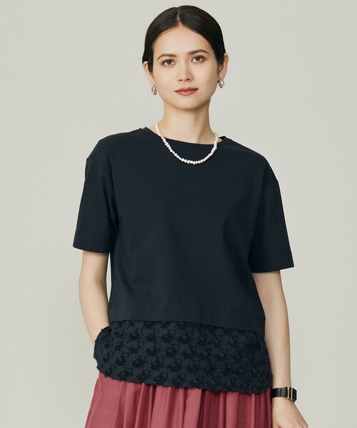 自由区（ジユウク）の「ジャカードコンビジャージー カットソー（Tシャツ/カットソー・レディース・アイボリー系/ワイン系/ネイビー系・44/46）」の2枚目の写真