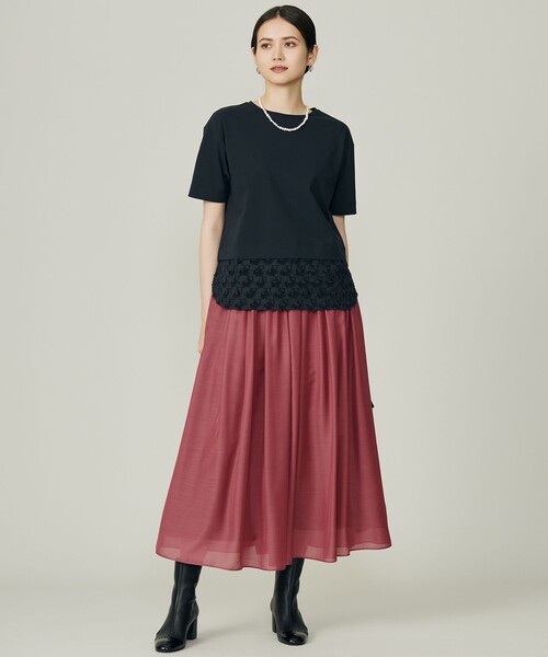 自由区（ジユウク）の「ジャカードコンビジャージー カットソー（Tシャツ/カットソー・レディース・アイボリー系/ワイン系/ネイビー系・44/46）」の10枚目の写真