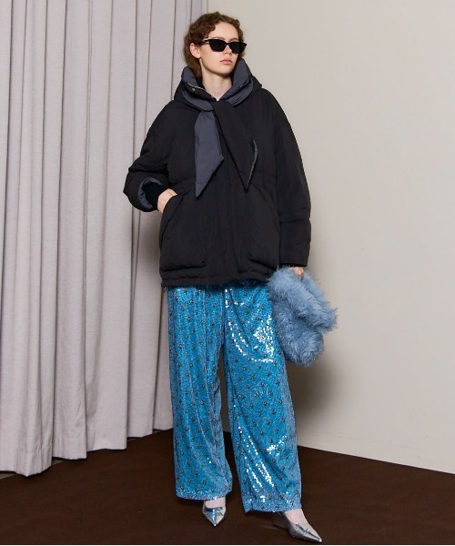 Hoodie Scarf Middle Down Coat/フーディマフラーミドルダウンコート