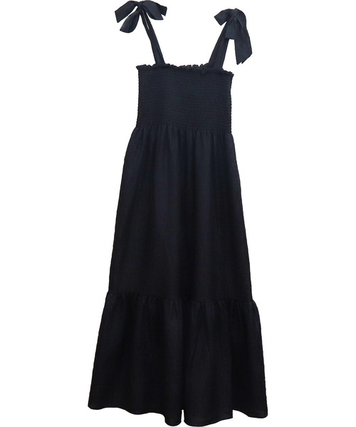 libelle more(リベル モア)の「リボンショルダーシャーリングキャミワンピース(ワンピース・レディース・ブルー/ブラック/アイボリー・M/L)」の4枚目の写真