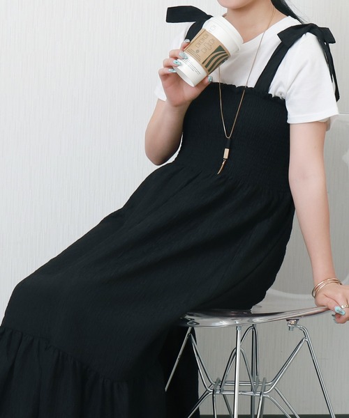 libelle more(リベル モア)の「リボンショルダーシャーリングキャミワンピース(ワンピース・レディース・ブルー/ブラック/アイボリー・M/L)」の22枚目の写真