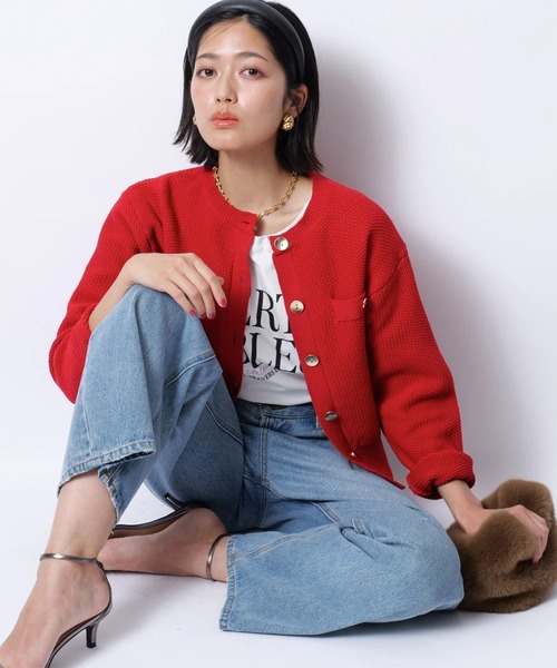 JUSGLITTY（ジャスグリッティー）の「衿付きカノコカーデ（ニット