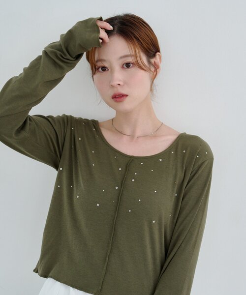 Kastane(カスタネ)の「*スタッズリブカットソー(Tシャツ/カットソー・レディース・カーキ/ネイビー/オフホワイト・FREE)」の12枚目の写真