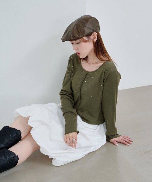 Kastane(カスタネ)の「*スタッズリブカットソー(Tシャツ/カットソー・レディース・カーキ/ネイビー/オフホワイト・FREE)」の19枚目の写真