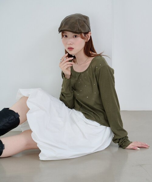 Kastane(カスタネ)の「*スタッズリブカットソー(Tシャツ/カットソー・レディース・カーキ/ネイビー/オフホワイト・FREE)」の20枚目の写真
