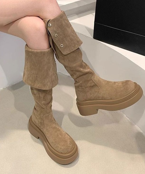厚底 スエード調 2WAY ベルト付き ニーハイロングブーツ culs146