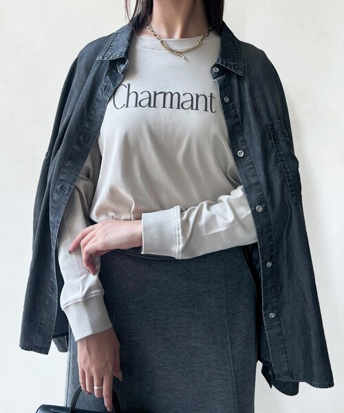 Chez toi(シェトワ)の「【撥水加工】トリケアロゴプリントロンT(Tシャツ/カットソー・レディース・オフホワイト/グレー/ブラック/グレイッシュベージュ・FREE)」の1枚目の写真