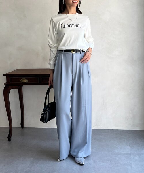 Chez toi(シェトワ)の「【撥水加工】トリケアロゴプリントロンT(Tシャツ/カットソー・レディース・オフホワイト/グレー/ブラック/グレイッシュベージュ・FREE)」の6枚目の写真