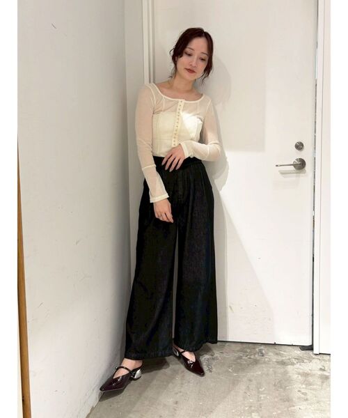 2WAYシアーベロアホックデザイントップス（Tシャツ/カットソー