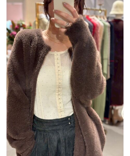 LAGUNAMOON（ラグナムーン）の「2WAYシアーベロアホックデザイントップス（Tシャツ/カットソー・レディース・アイボリー/ブラック/ブラウン・FREE）」の13枚目の写真